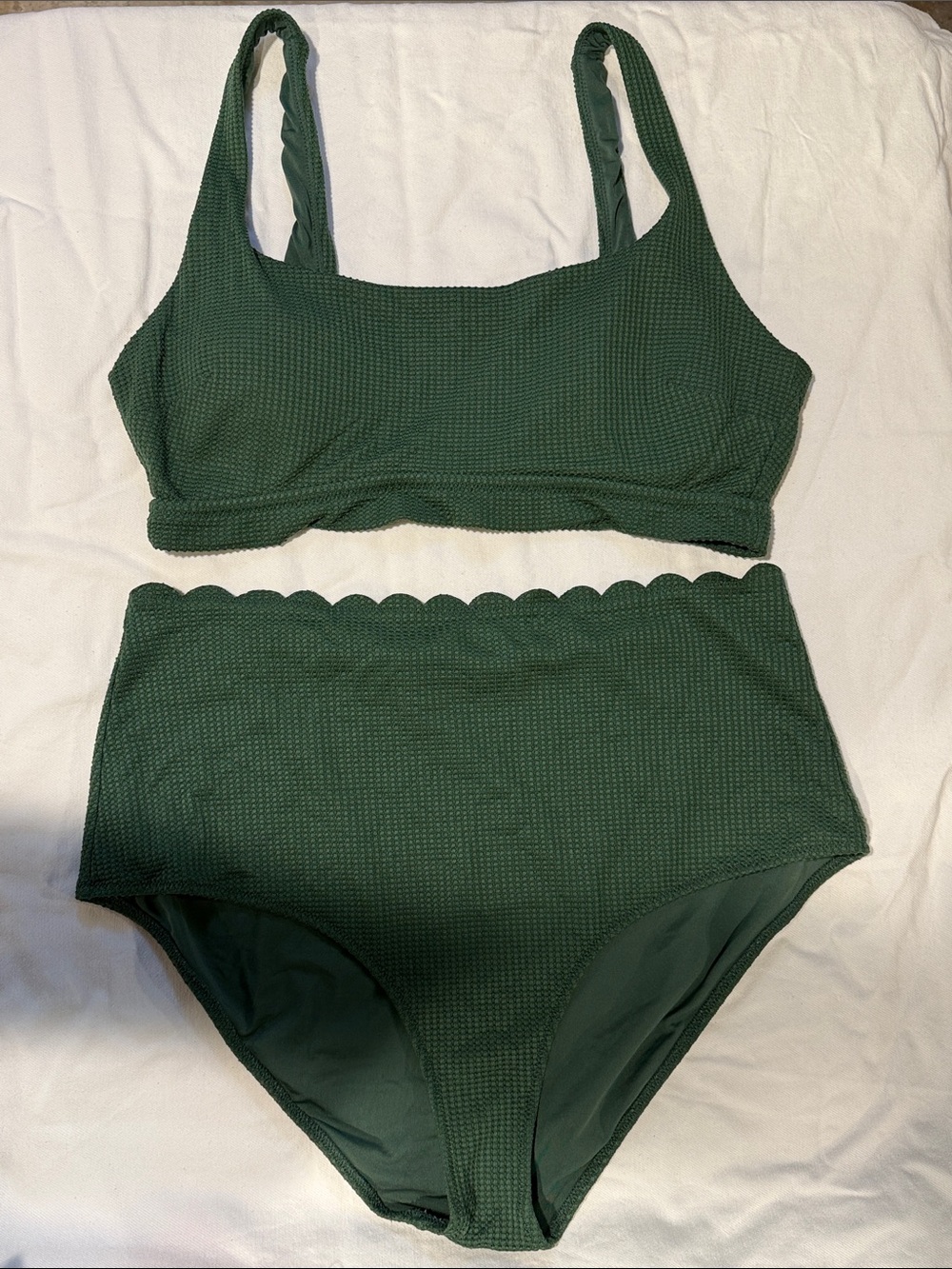 Aerie Women's Green High-Waist Scalloped Bikini Set, XL
